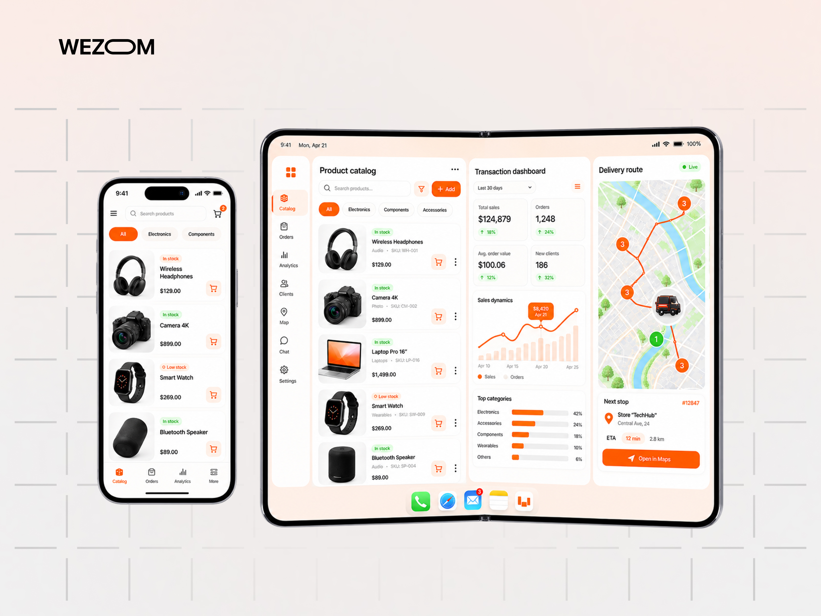 Mobile app development for business with product catalog, analytics, and delivery route interfaces Mobile app development for business with product catalog, analytics, and delivery route interfaces